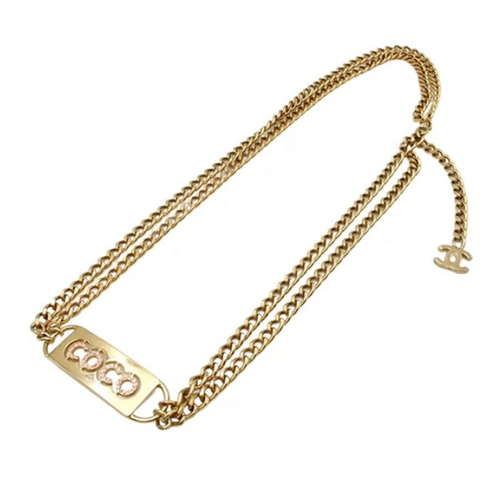 Authentic COCO CHANEL pink Rhinestone gold belt chain 75cm - Picture 4 of 15